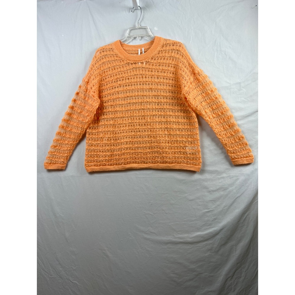 Anthropologie Sweater Women Small Orange Wool Blend Pointelle Knit Crew Neck